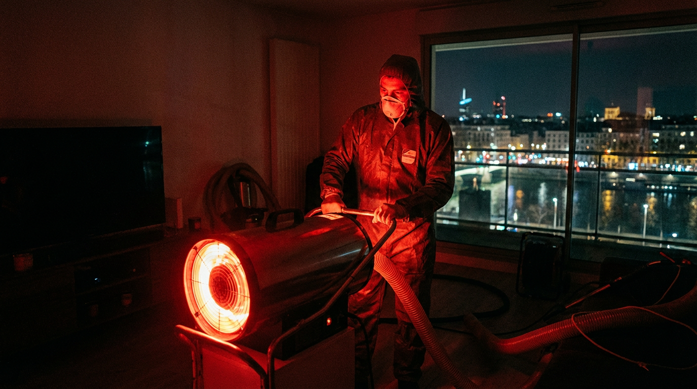 Traces noires de déjections de punaises sur un matelas